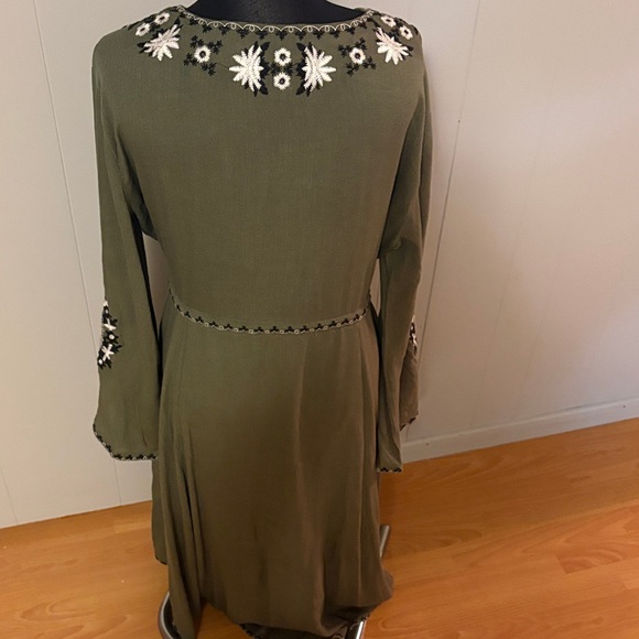 Embroidered Olive Green Dress - Picture 4 of 4